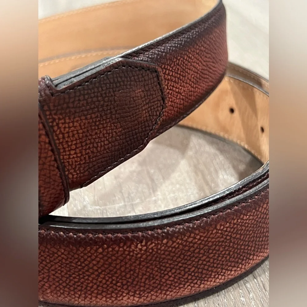 Sutor Mantellassi Size 46 Antique Pebble Brown Made in Italy Solid Brass Belt